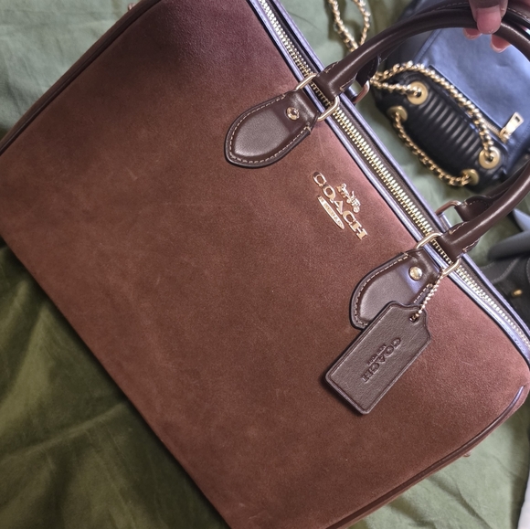 Coach Handbags - Coach Large Rowan - Brown Suede